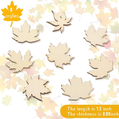 80 Pieces Thanksgiving Wooden Maple Lea Cutout Uninished Blank Wooden Slice Maple Lea Shaped Wood Pieces 1.2 Inch Mini Ornament or Thanksgiving Party all Autumn DIY Decoration
