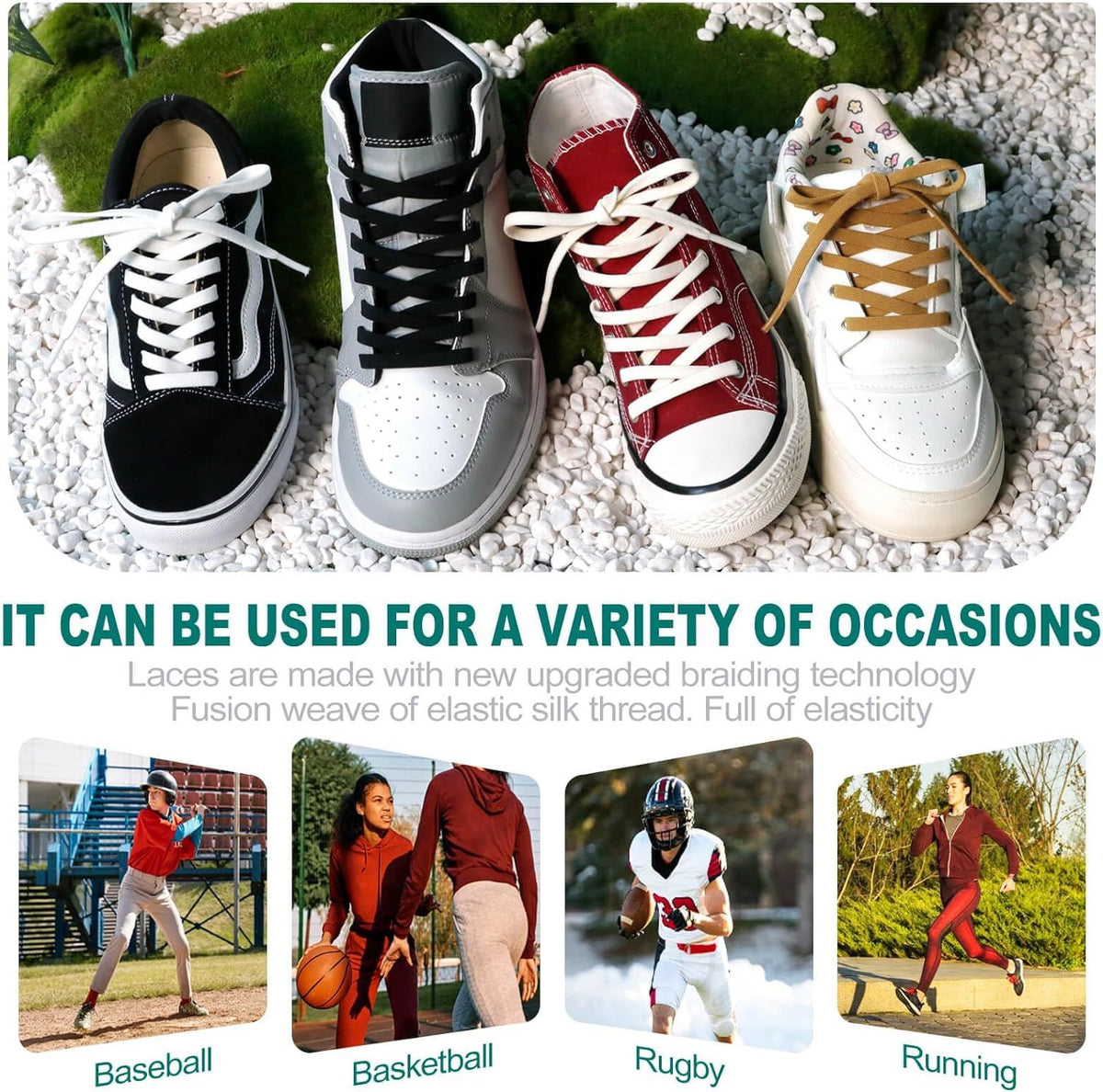 lat Elastic Shoe Laces: Stretch Shoelaces or Sneakers 2 Pair
