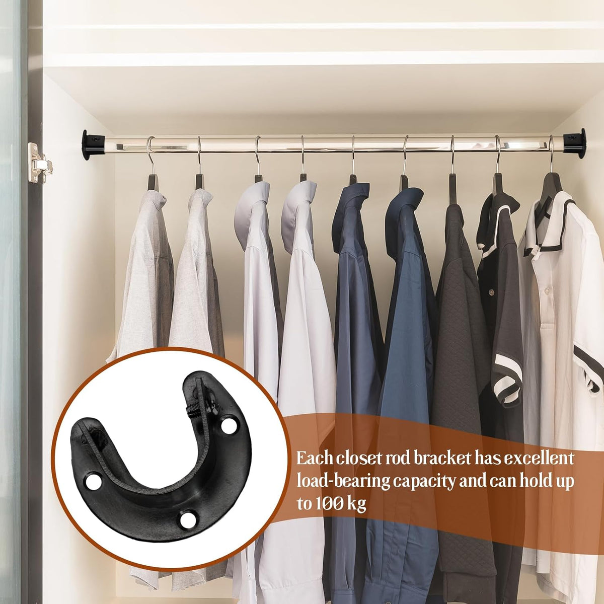 Biaungdo 1-1/4 Inch Stainless Steel Closet Rod End Supports, 4 Pcs Black Heavy Duty Wardrobe Rod Brackets Closet Pole Sockets Flange Rod Holder, U-Shaped