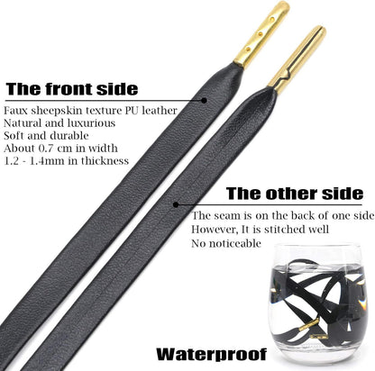lat PU Leather Laces: Waterproo Shoelaces or Sneakers Boot 2 Pair