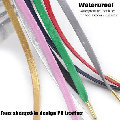 lat PU Leather Laces: Waterproo Shoelaces or Sneakers Boot 2 Pair