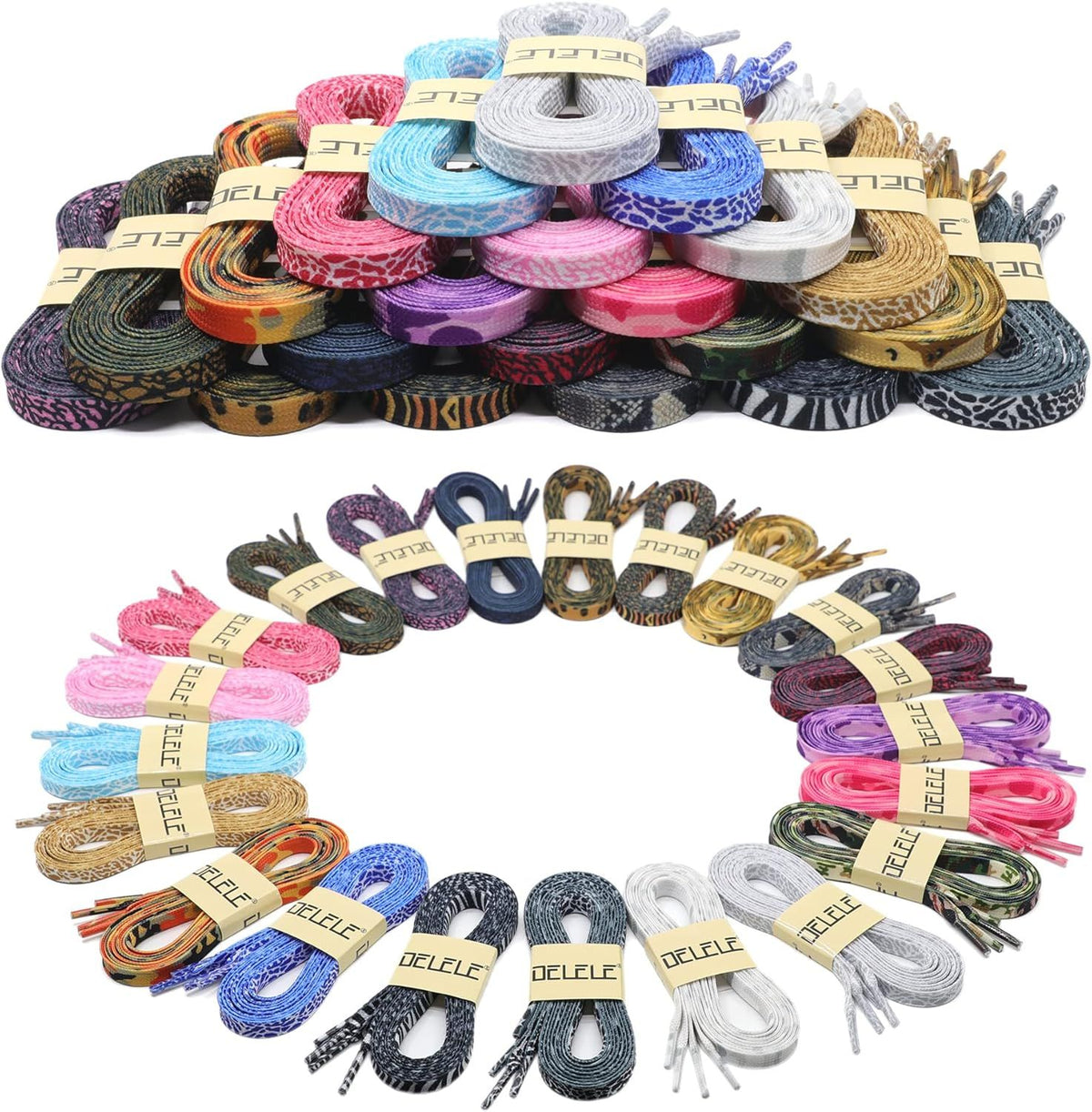 Animal Print lat Shoelaces: Colored Pattern Sneakers Shoe Laces 2 Pair
