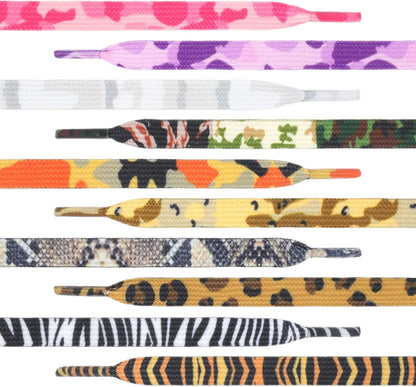 Animal Print lat Shoelaces: Colored Pattern Sneakers Shoe Laces 2 Pair