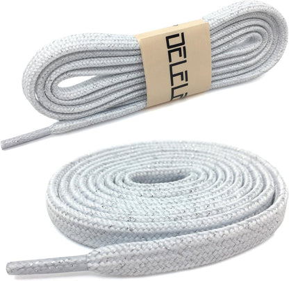 Thick lat Shoelaces Gold Silver Silk Tightly Woven Shoe Laces 2 Pair