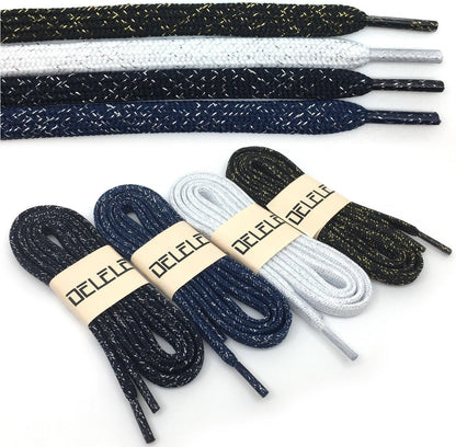 Thick lat Shoelaces Gold Silver Silk Tightly Woven Shoe Laces 2 Pair