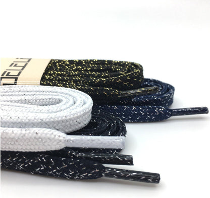 Thick lat Shoelaces Gold Silver Silk Tightly Woven Shoe Laces 2 Pair