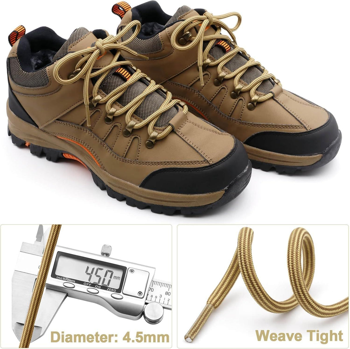 Work Shoe Laces or Boots, 2 Pair Hiking Heavy Duty Boot Laces, Durable Round Shoelaces Strings