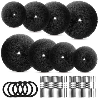 Hair Bun Maker Set- 8 PCS Hair Donuts or Buns (2 Extra-large,2 Large,2 Medium and 2 Small), 40 PCS Bobby Pins, 5 PCS Hair Elastic Ties Black,Bun Maker - Black
