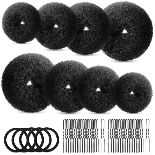 Hair Bun Maker Set- 8 PCS Hair Donuts or Buns (2 Extra-large,2 Large,2 Medium and 2 Small), 40 PCS Bobby Pins, 5 PCS Hair Elastic Ties Black,Bun Maker - Black