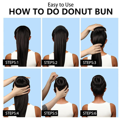 Hair Bun Maker Set- 8 PCS Hair Donuts or Buns (2 Extra-large,2 Large,2 Medium and 2 Small), 40 PCS Bobby Pins, 5 PCS Hair Elastic Ties Black,Bun Maker - Black