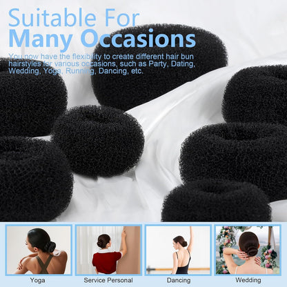 Hair Bun Maker Set- 8 PCS Hair Donuts or Buns (2 Extra-large,2 Large,2 Medium and 2 Small), 40 PCS Bobby Pins, 5 PCS Hair Elastic Ties Black,Bun Maker - Black