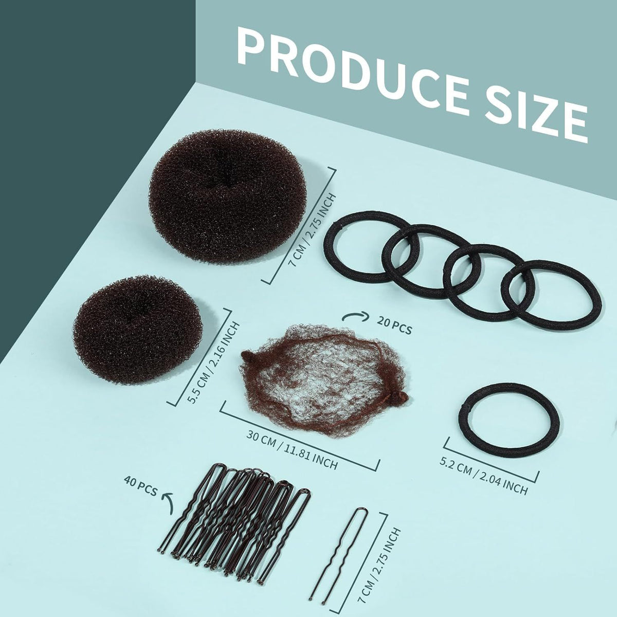 6 PCS Hair Bun Makers or Kids, 10 Invisible Bun Nets or Ballet Girls, 3PCS Extra Small 3PCS Small Donut Buns or Hair Kids, Bun Makers Hair Nets or Buns with 5 Elastics 20 Pins (Brown)