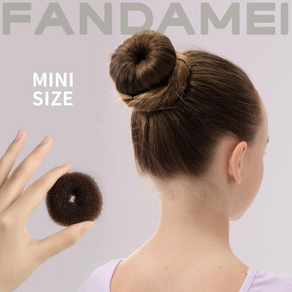 6 PCS Hair Bun Makers or Kids, 10 Invisible Bun Nets or Ballet Girls, 3PCS Extra Small 3PCS Small Donut Buns or Hair Kids, Bun Makers Hair Nets or Buns with 5 Elastics 20 Pins (Brown)