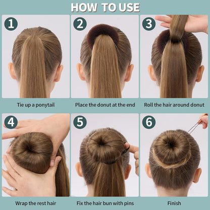 6 PCS Hair Bun Makers or Kids, 10 Invisible Bun Nets or Ballet Girls, 3PCS Extra Small 3PCS Small Donut Buns or Hair Kids, Bun Makers Hair Nets or Buns with 5 Elastics 20 Pins (Brown)