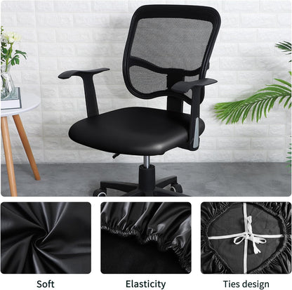 FORCHEER Office Chair seat Covers Leather Stretch Waterproof PU Computer Chair Seat Cushion Slipcovers-Black