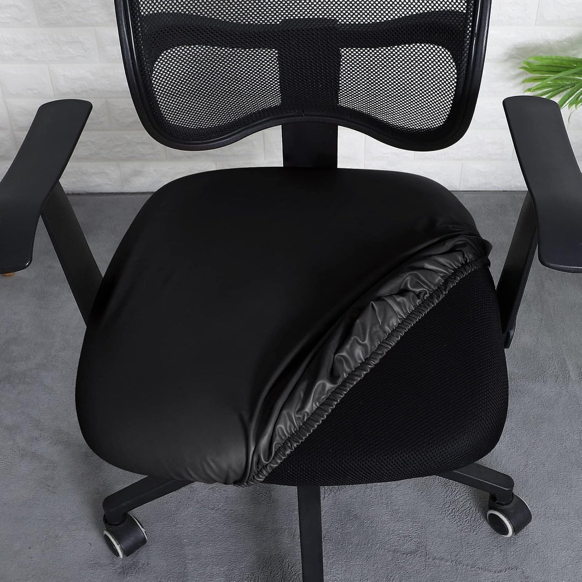 FORCHEER Office Chair seat Covers Leather Stretch Waterproof PU Computer Chair Seat Cushion Slipcovers-Black