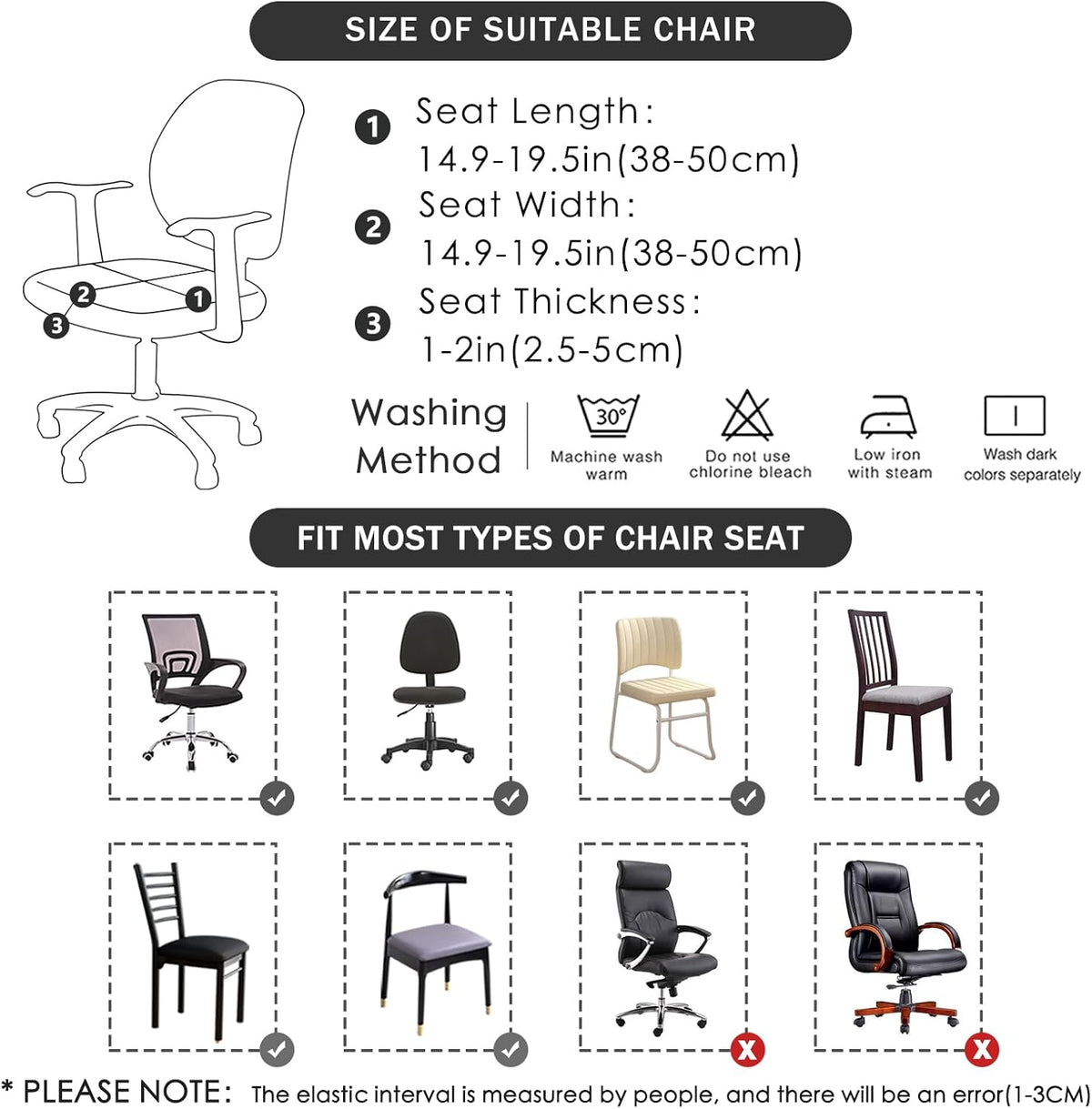 FORCHEER Office Chair seat Covers Leather Stretch Waterproof PU Computer Chair Seat Cushion Slipcovers-Black