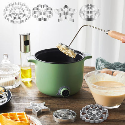 6 Pcs Rosette Iron Mold Set Bunuelos Mold with Handle Cooking Stamp Maker Kit Cookie Cutter Aluminum Alloy Waffle Maker with 3 Interchangeable Head Star Flower Circle(Wood)
