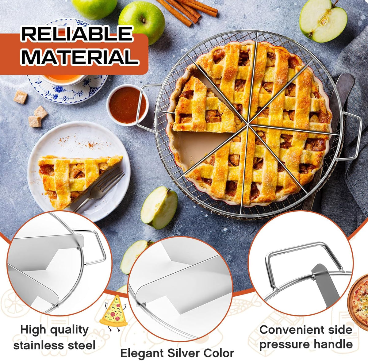 3 Pieces 8-cut, 7-cut and 6-cut Pie Cutter 10.6 Inches Diameter Stainless Steel Pie Slicer Rust Proof Cake Divider with Side Handle Pie Cutter Press for Commercial Home