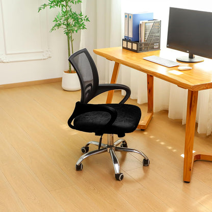 Leather Look Office Chair Seat Covers Set of 2 Black 20inch Square Stretch Seat Slipcovers for Dining Chair Cushions Removable Washable
