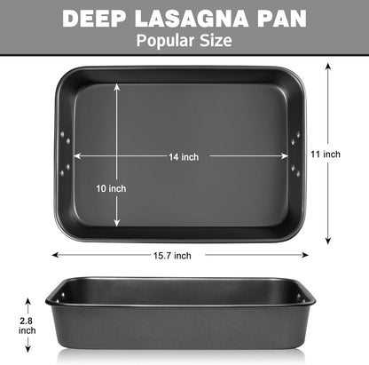 Lasagna Pan with Handles, 15x10x3 Inch Bakeware or Oven, Nonstick Rectangular Roasting Pan, Deep Baking Dish or Cake and Brownie, Heavy Duty