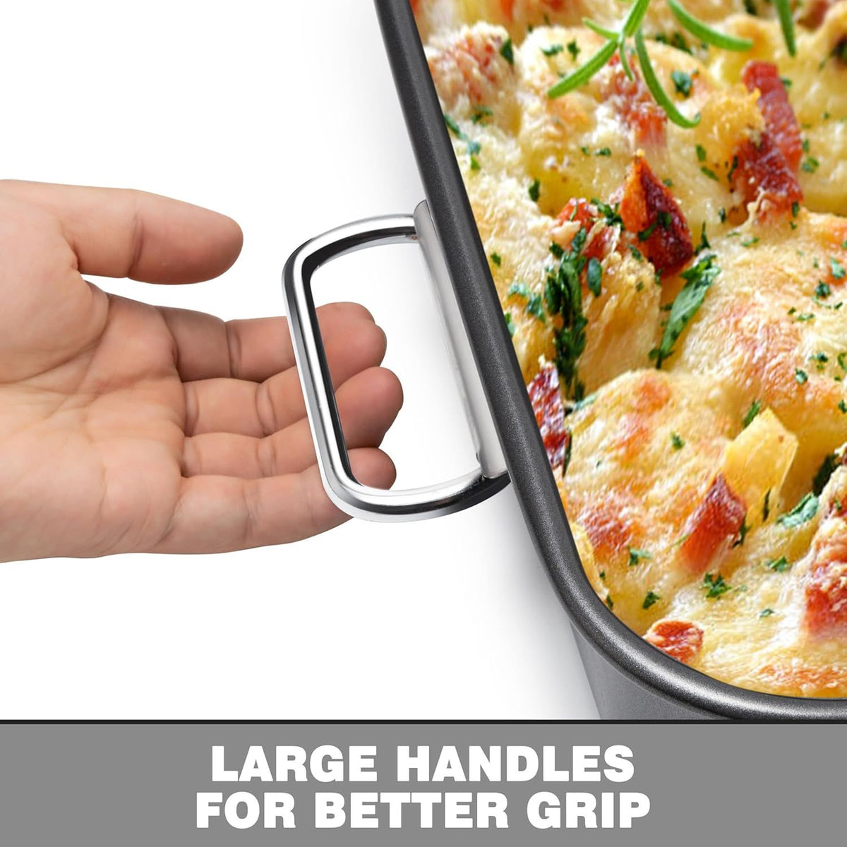 Lasagna Pan with Handles, 15x10x3 Inch Bakeware or Oven, Nonstick Rectangular Roasting Pan, Deep Baking Dish or Cake and Brownie, Heavy Duty