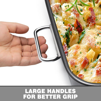 Lasagna Pan with Handles, 15x10x3 Inch Bakeware or Oven, Nonstick Rectangular Roasting Pan, Deep Baking Dish or Cake and Brownie, Heavy Duty