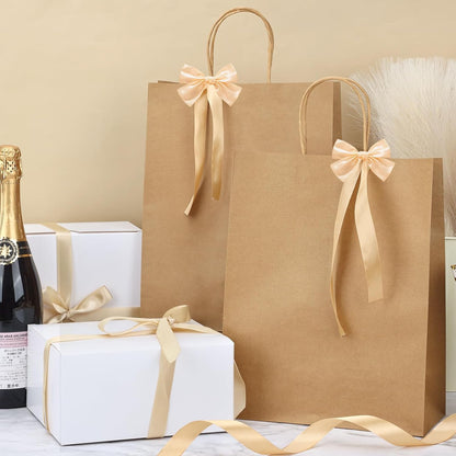 Moretoes 50pcs Brown Kraft Paper Bags - 10x5x13 Inches, Handles, Bulk - Retail & Shopping Bags for Birthday & Wedding Party Favors