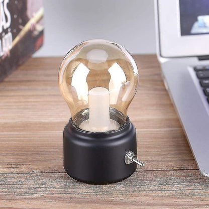 Retro Led Night Light Usb Rechargeable Table Lamp Bedside Lamp For Bedroom, Hallway, Kitchen,(black)