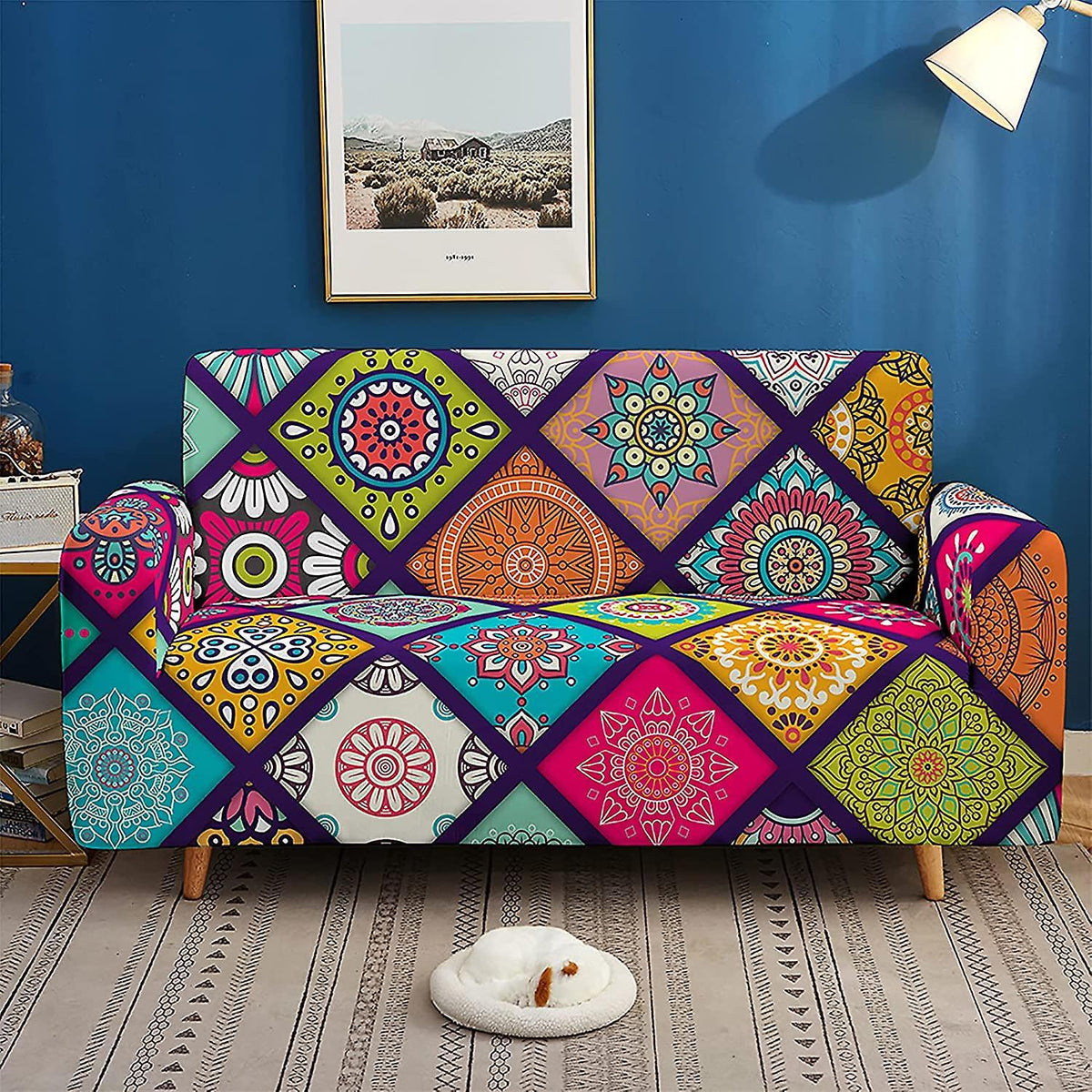 Retro Stretch Sofa Cover L-Shape Couch Protector 2 Seater Armchair Slipcover