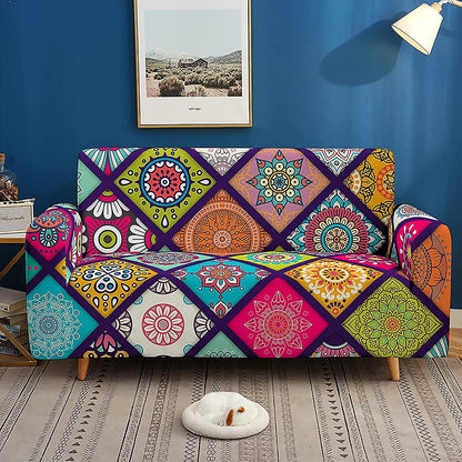 Retro Stretch Sofa Cover L-Shape Couch Protector 2 Seater Armchair Slipcover