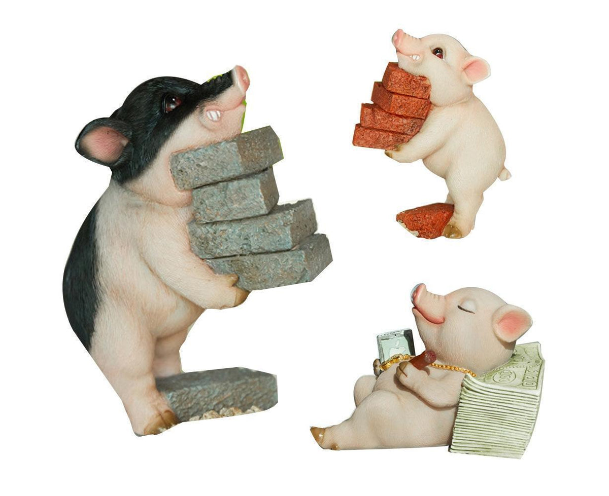 Lovely Moving Brick Reading Book Pig Ornament Home Desktop Decor Resin Craft-5#