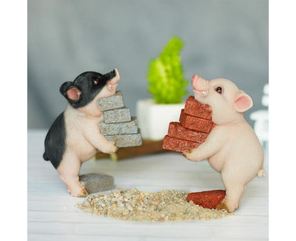 Lovely Moving Brick Reading Book Pig Ornament Home Desktop Decor Resin Craft-5#