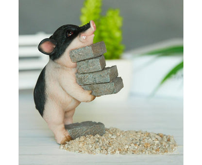 Lovely Moving Brick Reading Book Pig Ornament Home Desktop Decor Resin Craft-5#