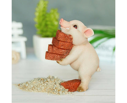 Lovely Moving Brick Reading Book Pig Ornament Home Desktop Decor Resin Craft-5#