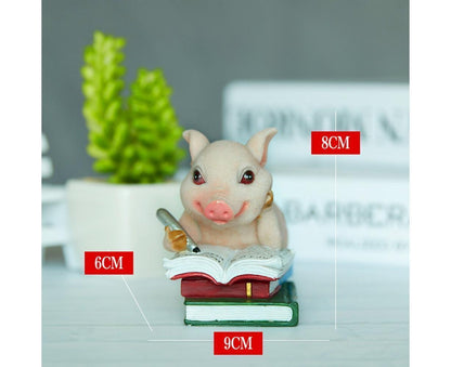 Lovely Moving Brick Reading Book Pig Ornament Home Desktop Decor Resin Craft-5#