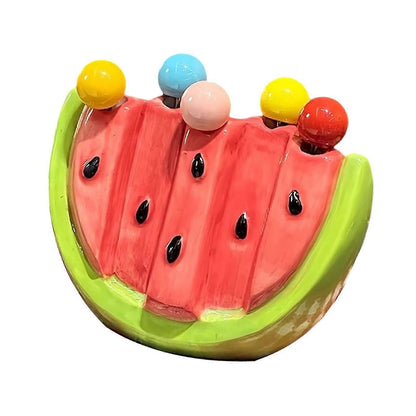 5pcs Fruit Forks with Ceramic Storage Jar Dessert Forks for Salad Picnic Party