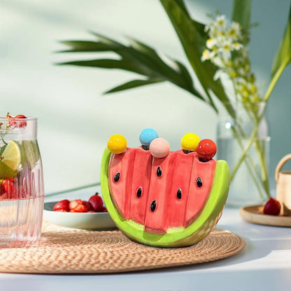5pcs Fruit Forks with Ceramic Storage Jar Dessert Forks for Salad Picnic Party