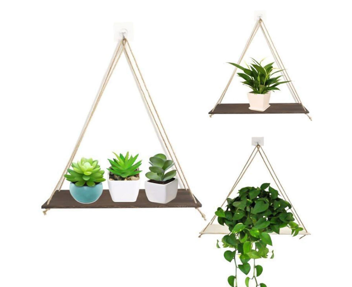 Home Plant Bonsai Photos Frame Wood Window Wall Hanging Shelves Storage Rack- S