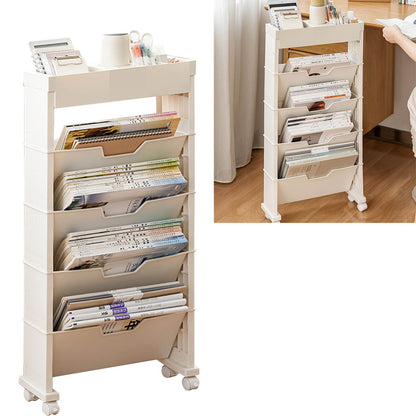 Classroom Bookshelf Multilayer with Universal Wheel Book Storage Shelving for Living Room