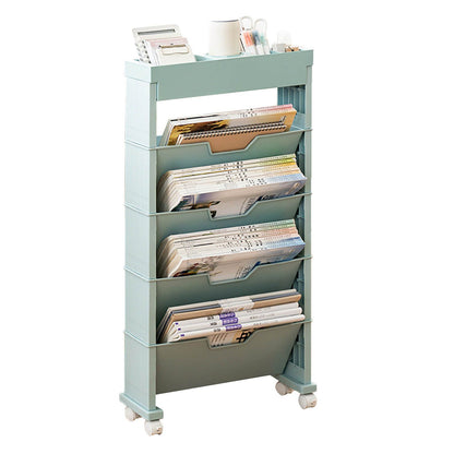 Classroom Bookshelf Multilayer with Universal Wheel Book Storage Shelving for Living Room
