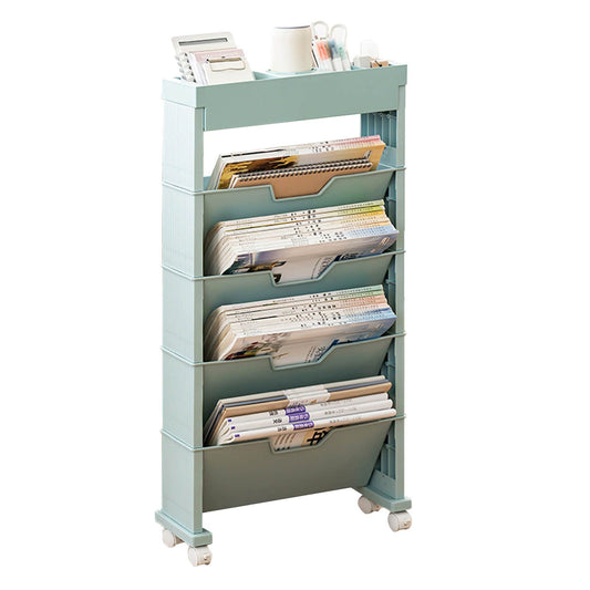 Classroom Bookshelf Multilayer with Universal Wheel Book Storage Shelving for Living Room