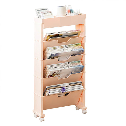 Classroom Bookshelf Multilayer with Universal Wheel Book Storage Shelving for Living Room