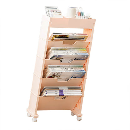 Classroom Bookshelf Multilayer with Universal Wheel Book Storage Shelving for Living Room