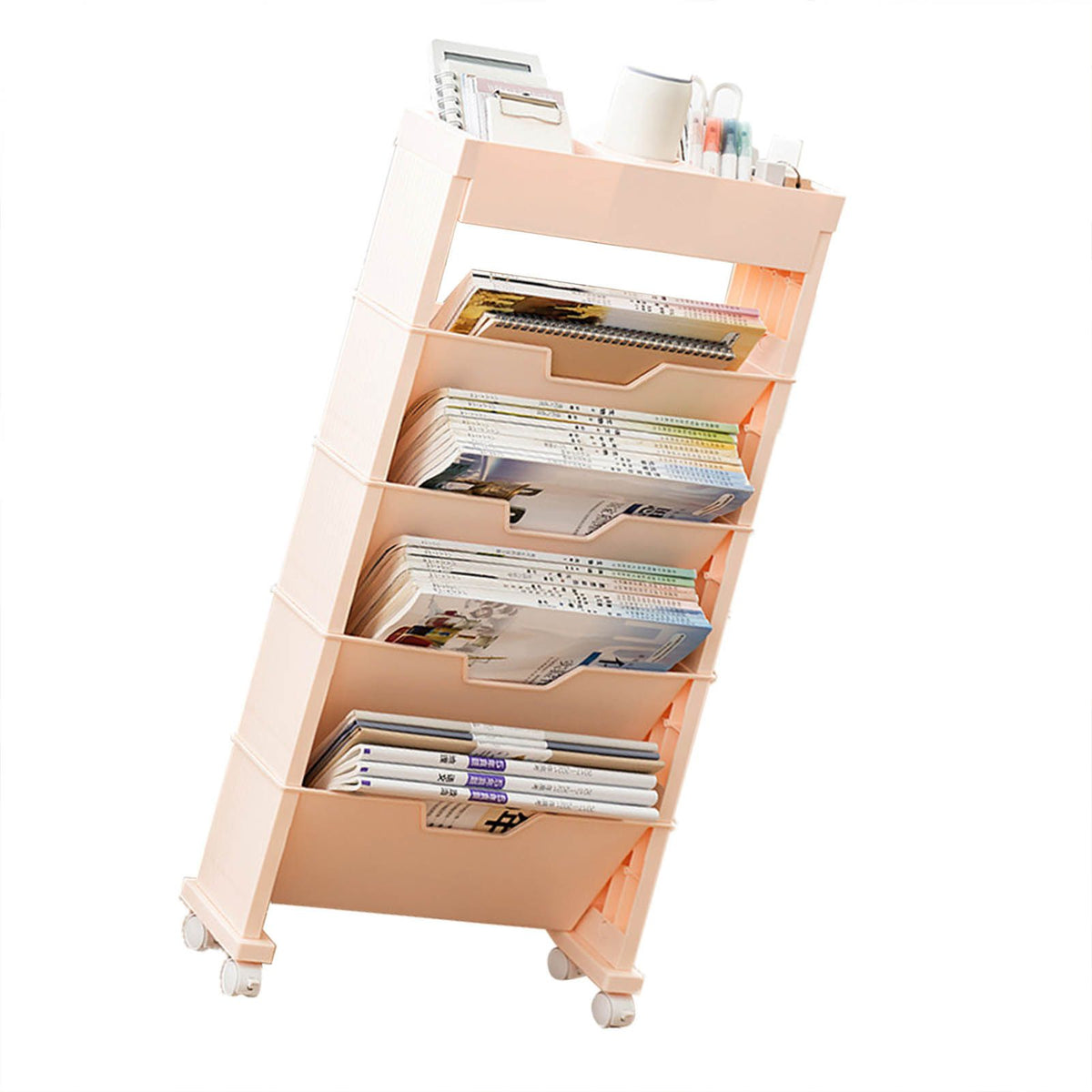 Classroom Bookshelf Multilayer with Universal Wheel Book Storage Shelving for Living Room