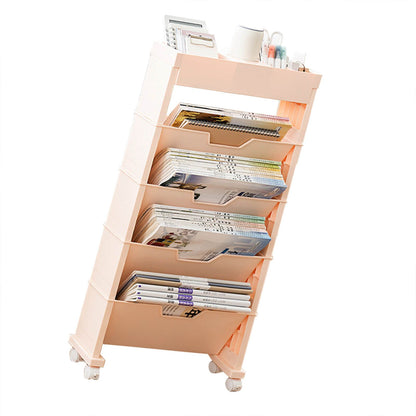 Classroom Bookshelf Multilayer with Universal Wheel Book Storage Shelving for Living Room