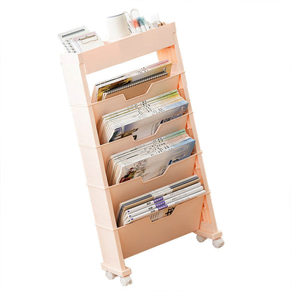 Classroom Bookshelf Multilayer with Universal Wheel Book Storage Shelving for Living Room
