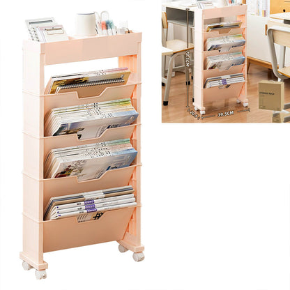 Classroom Bookshelf Multilayer with Universal Wheel Book Storage Shelving for Living Room