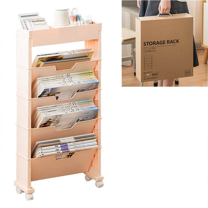 Classroom Bookshelf Multilayer with Universal Wheel Book Storage Shelving for Living Room