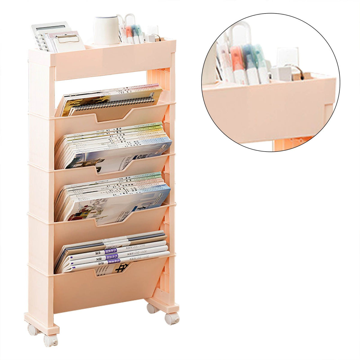Classroom Bookshelf Multilayer with Universal Wheel Book Storage Shelving for Living Room